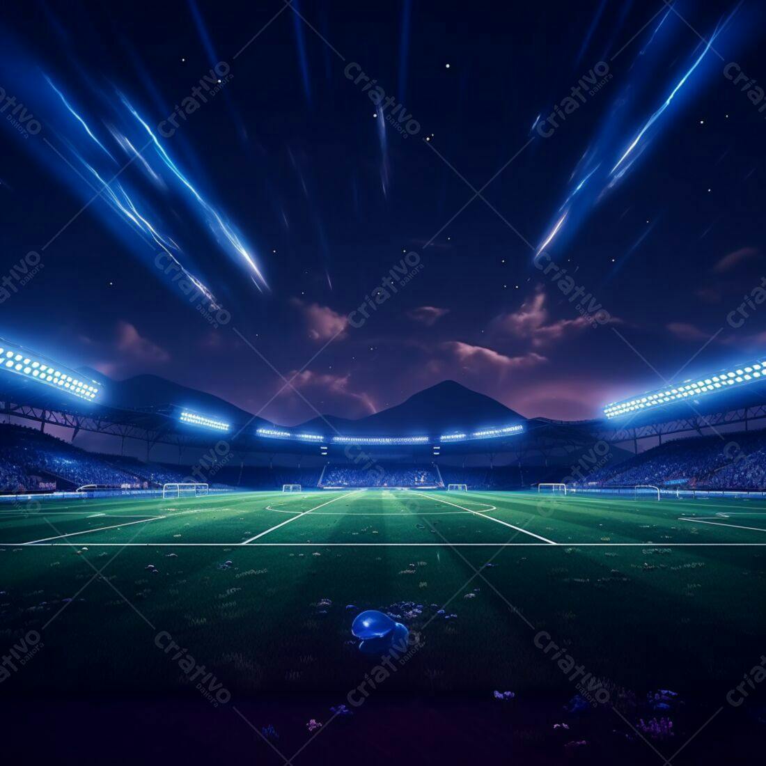 Estádio de futebol noturno iluminado