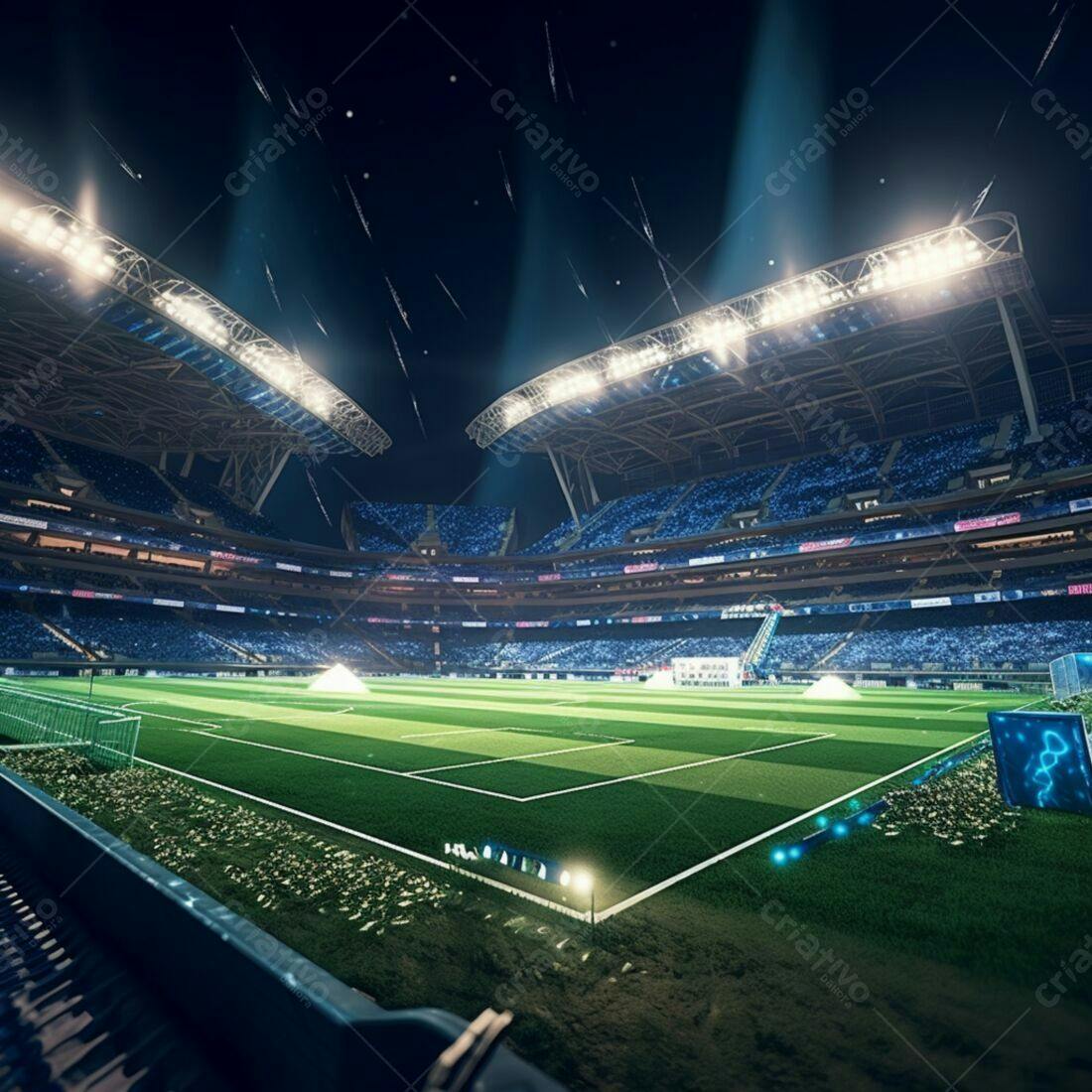 Estádio de futebol iluminado à noite