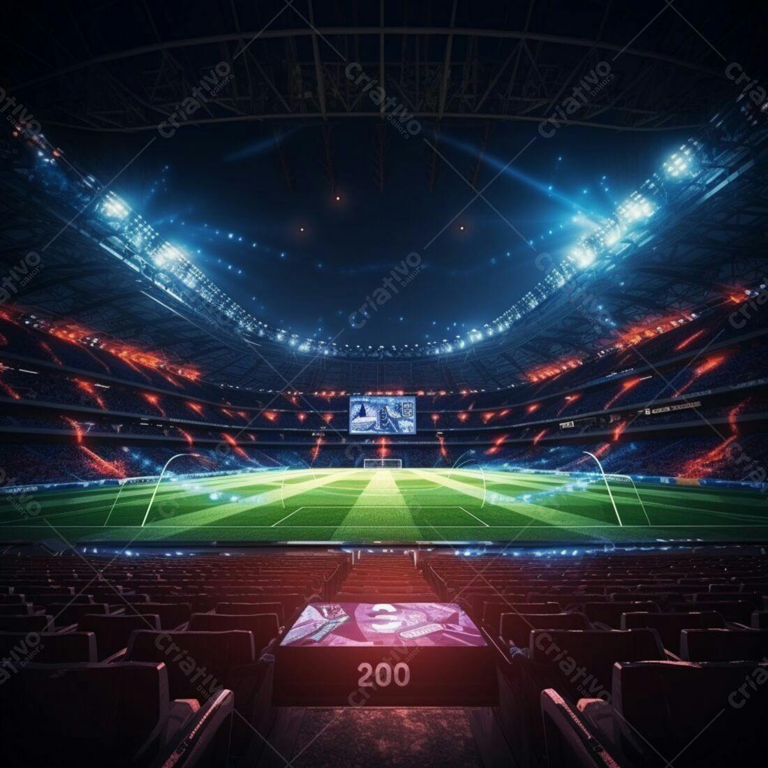 Estádio de futebol noturno iluminado