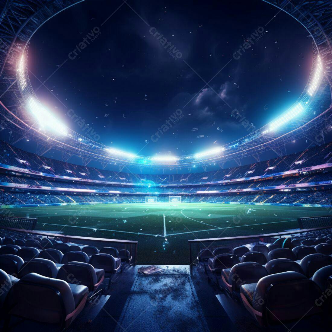 Estádio de futebol noturno vazio