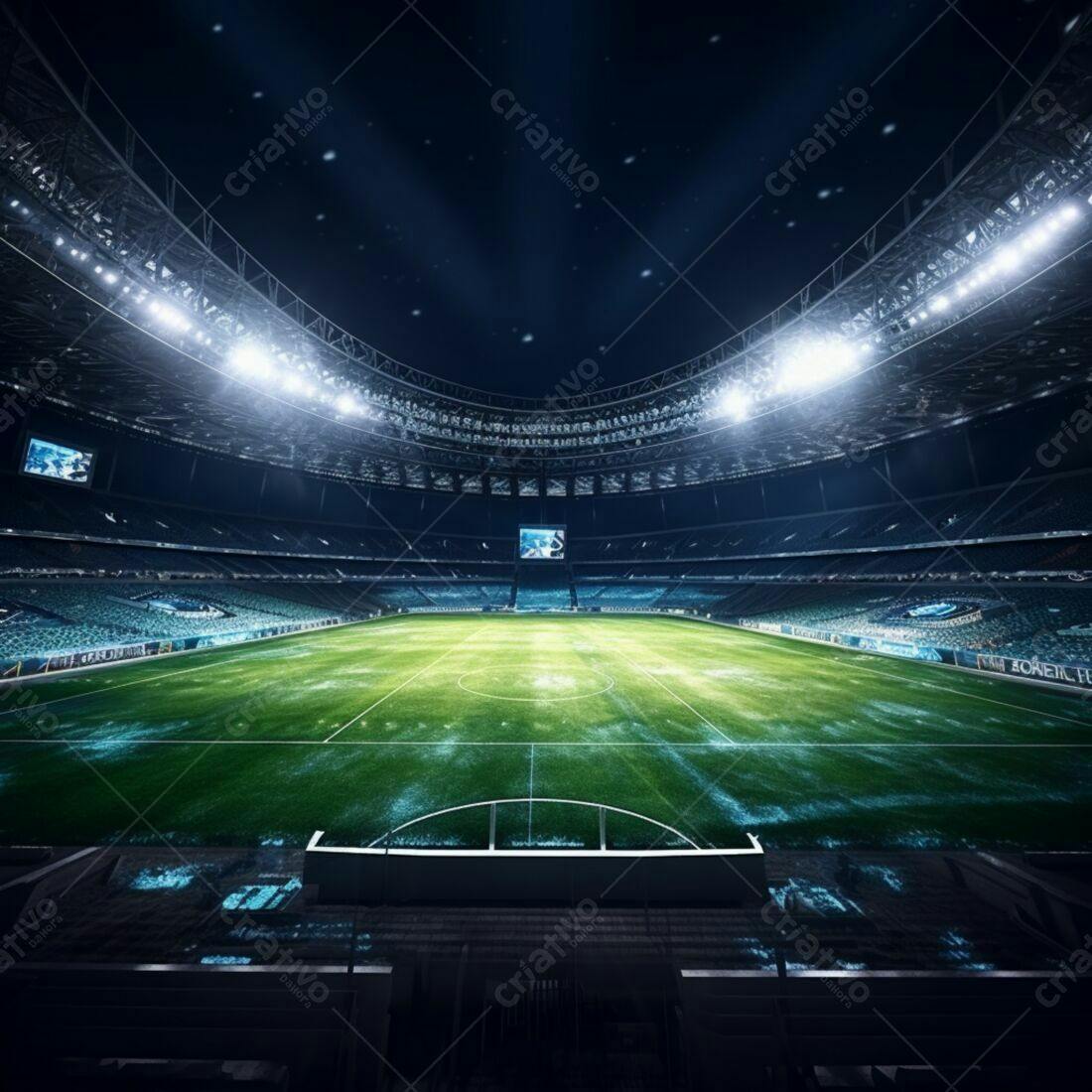 Estádio de futebol noturno iluminado