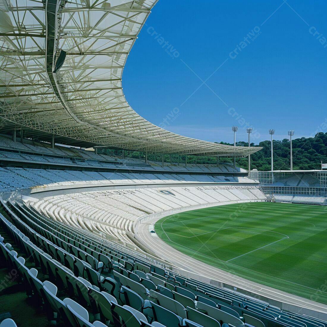 Estádio moderno com arquibancadas vazias
