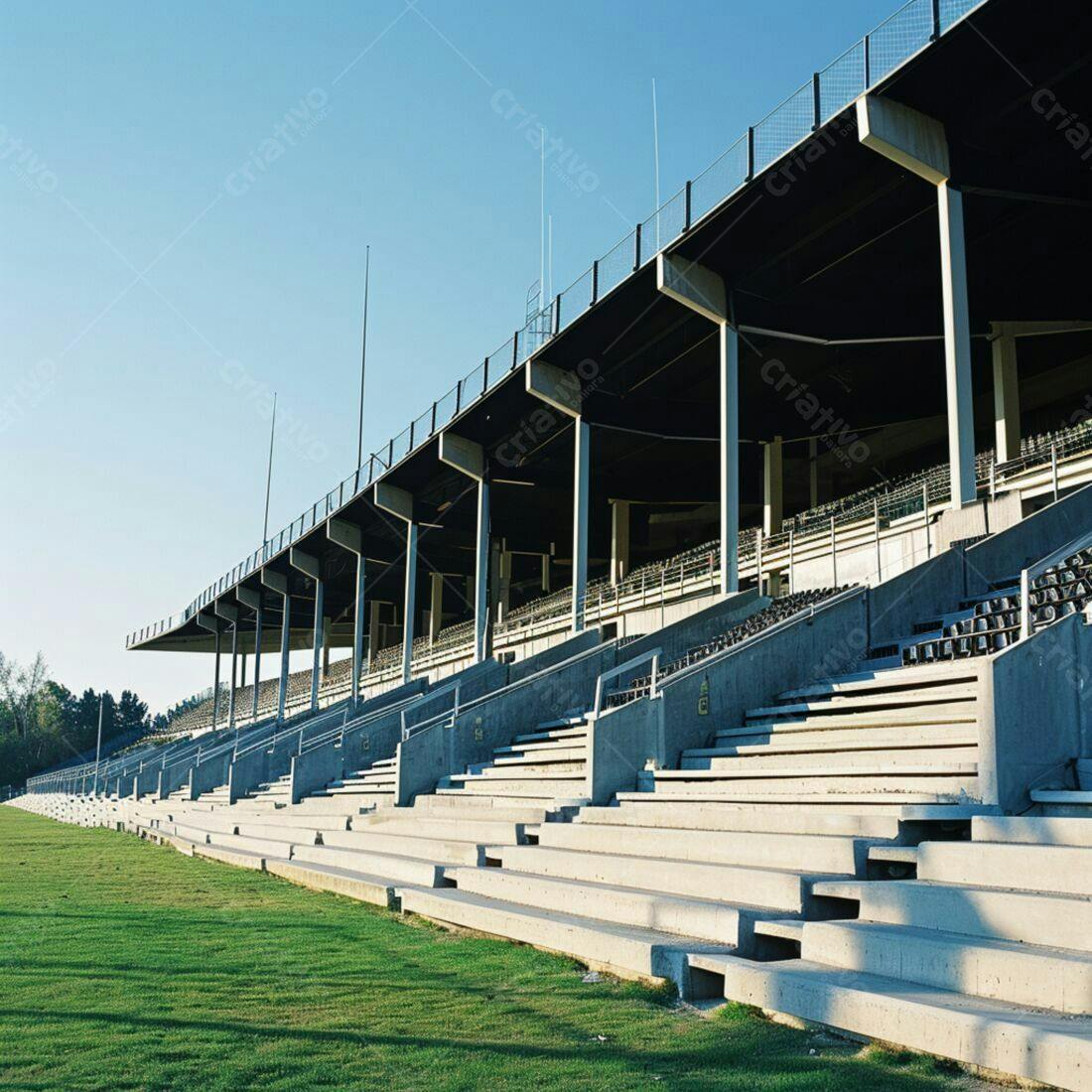 Arquibancada de estádio em dia ensolarado
