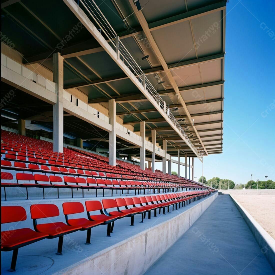 Cadeiras vermelhas em estádio vazio