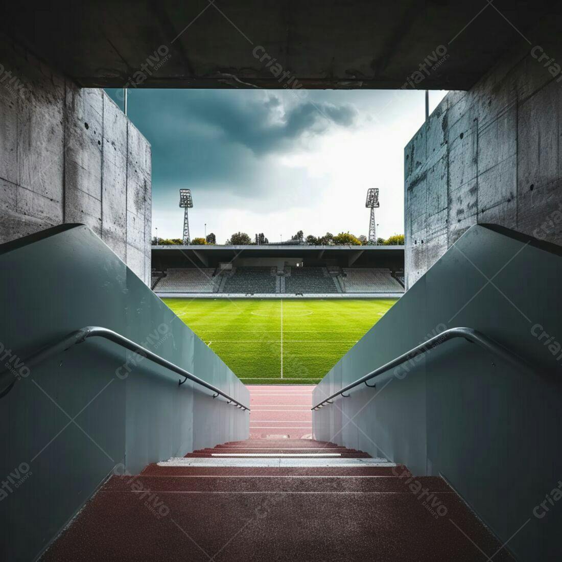 Entrada para Estádio de Futebol sob Céu Nublado