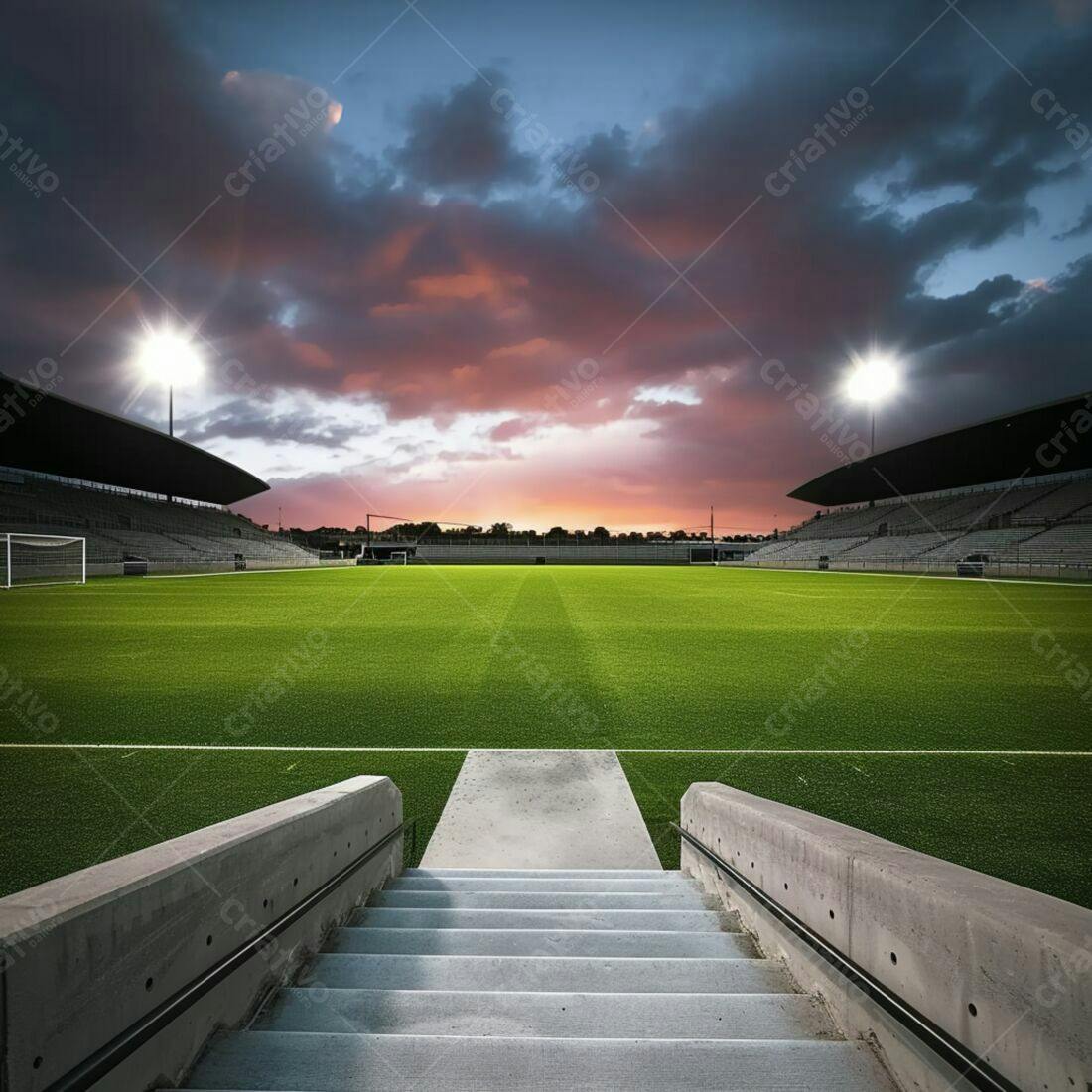 Estádio de futebol ao entardecer