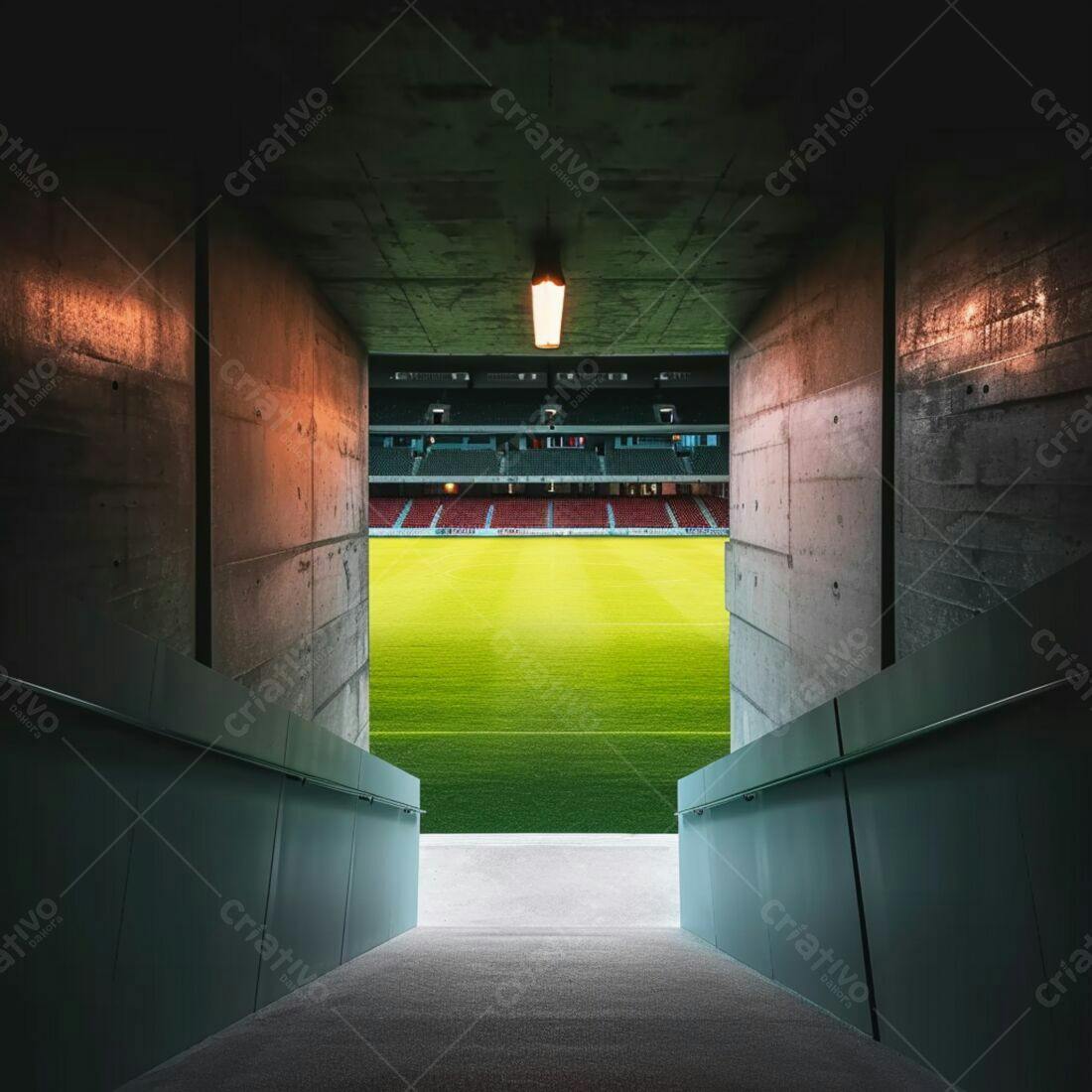 Estádio de futebol visto de túnel