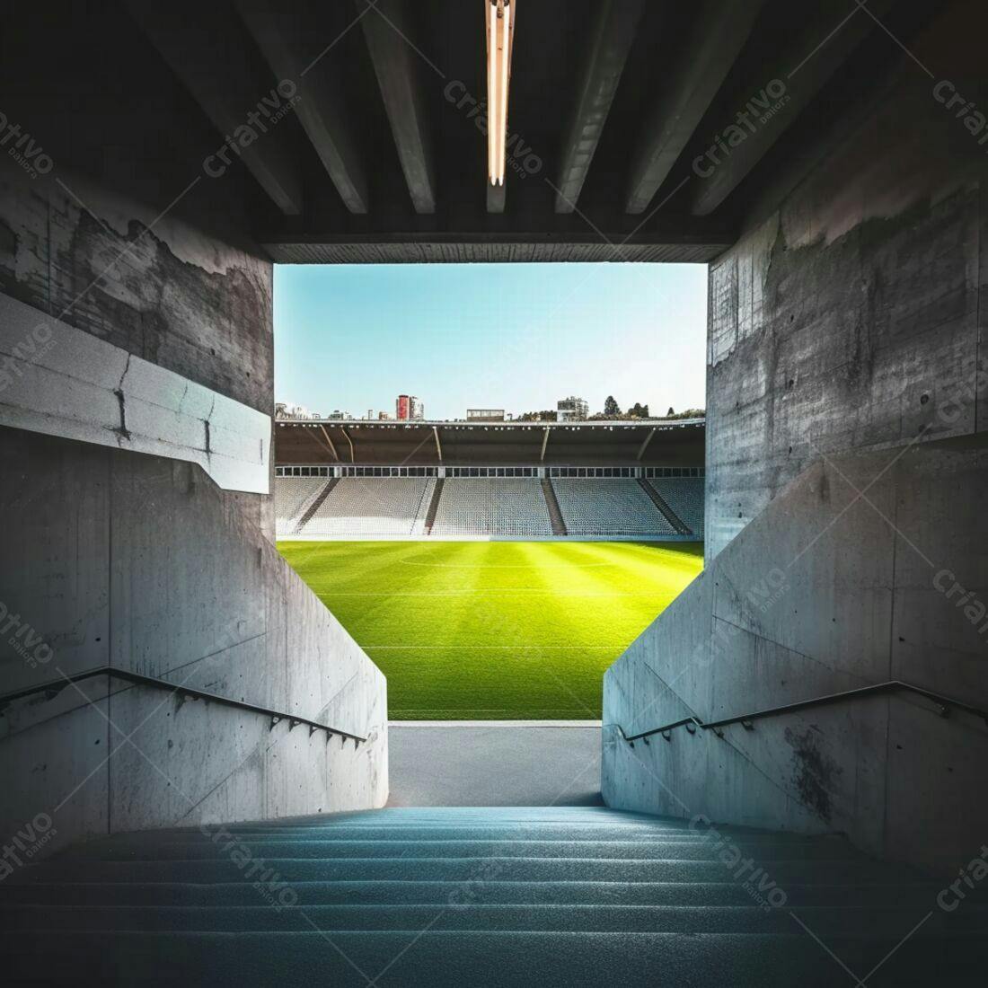 Estádio de futebol visto de túnel de acesso