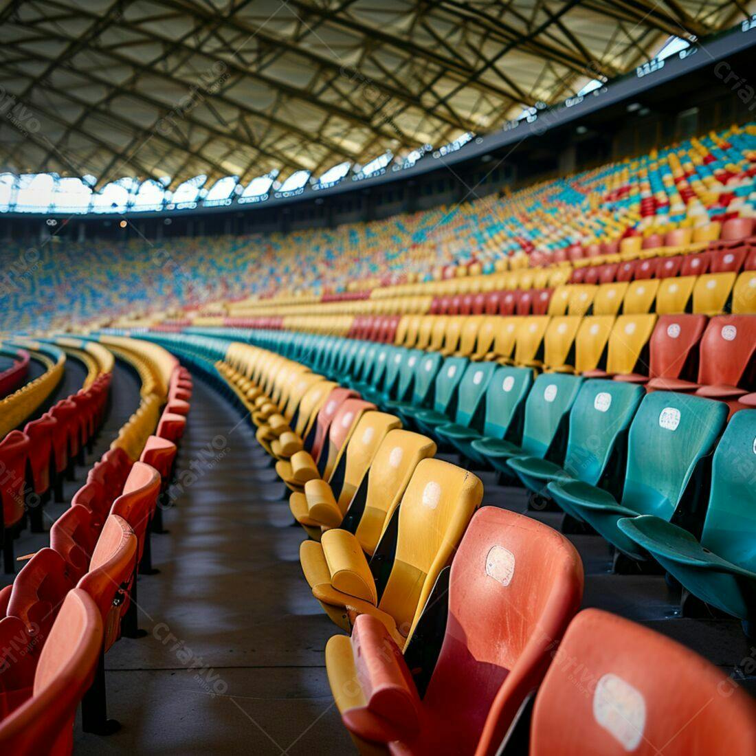 Cadeiras coloridas em estádio vazio