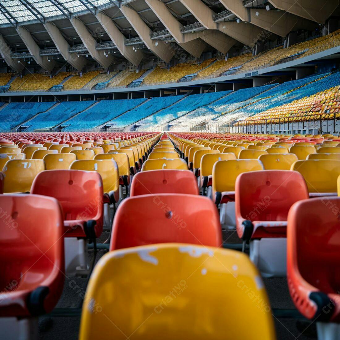 Cadeiras vazias em estádio de futebol