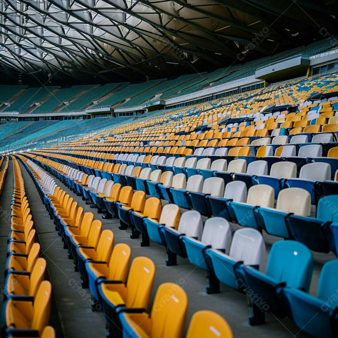 Cadeiras de estádio vazias amarelo azul branco