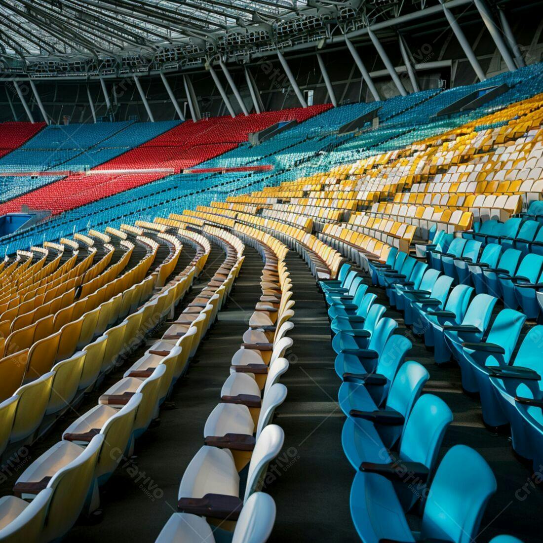 Cadeiras de estádio vazias cores vibrantes