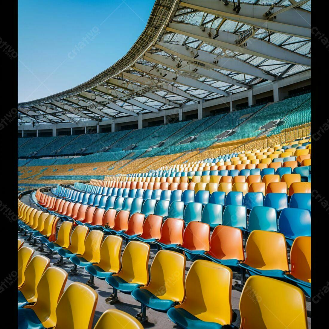 Cadeiras coloridas em estádio vazio