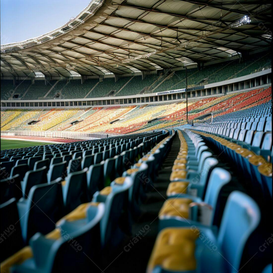Estádio vazio com assentos coloridos