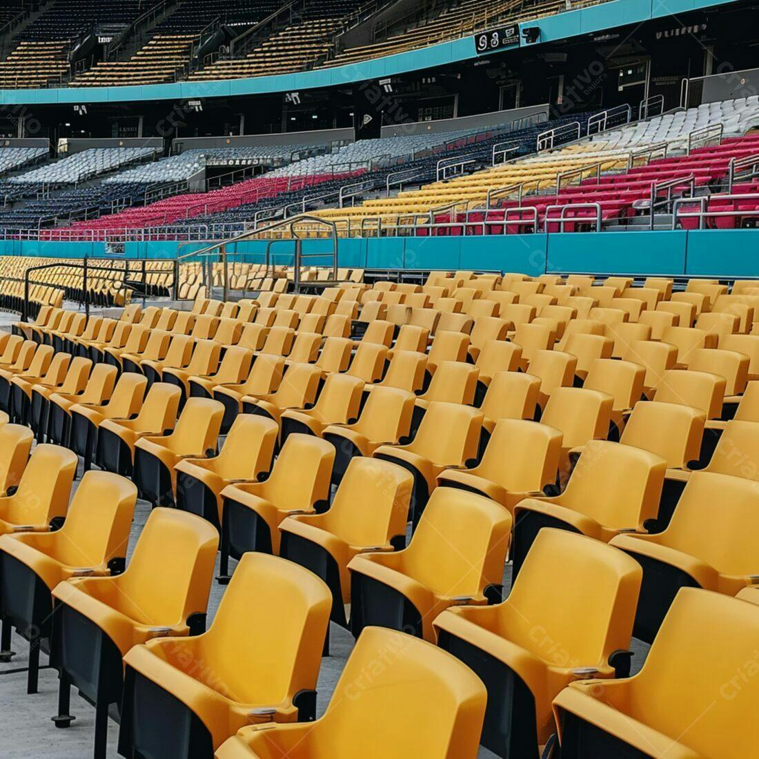 Cadeiras amarelas em estádio vazio