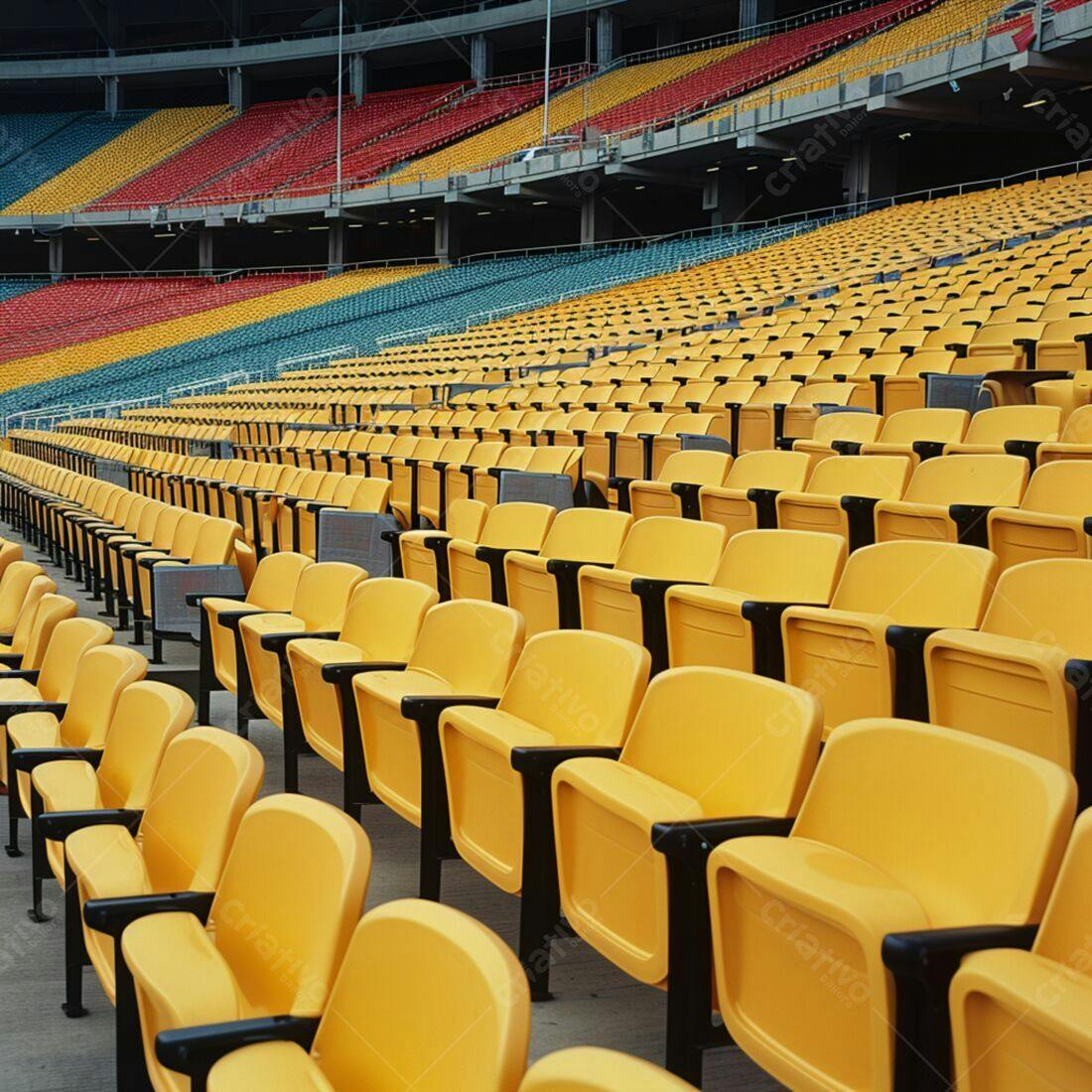 Cadeiras amarelas em estádio vazio
