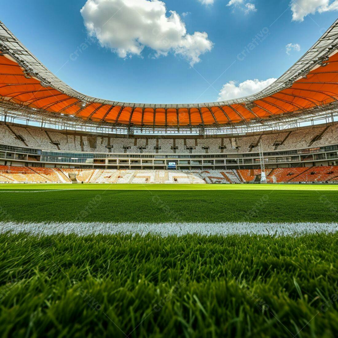 Estádio moderno sob céu azul