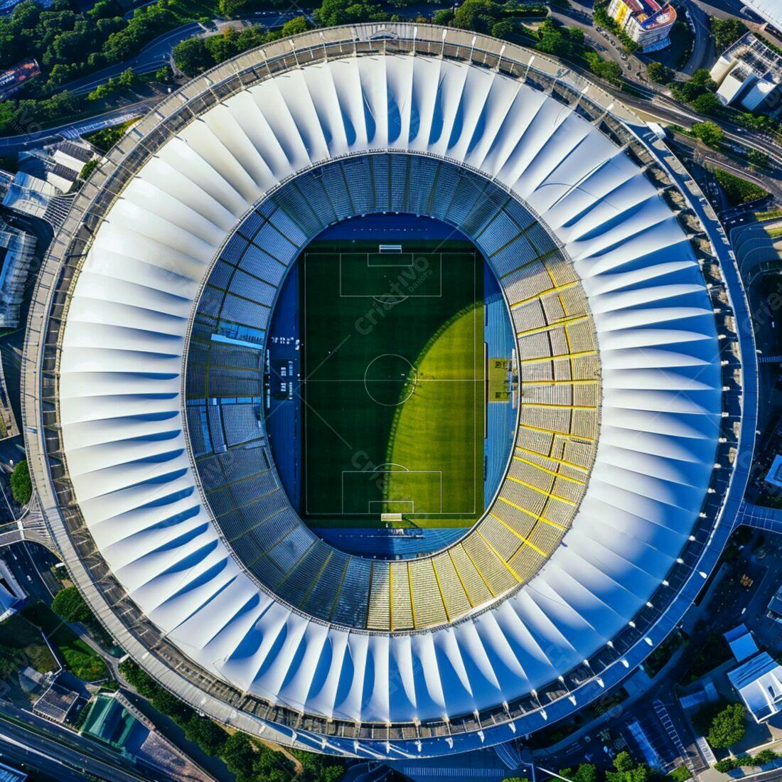 Estádio de futebol vista aérea cobertura branca