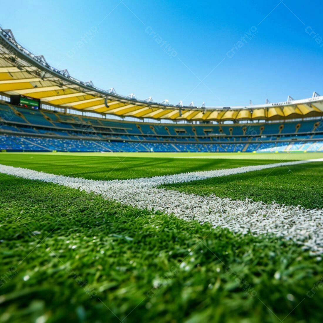 Gramado de Estádio sob Sol Brilhante