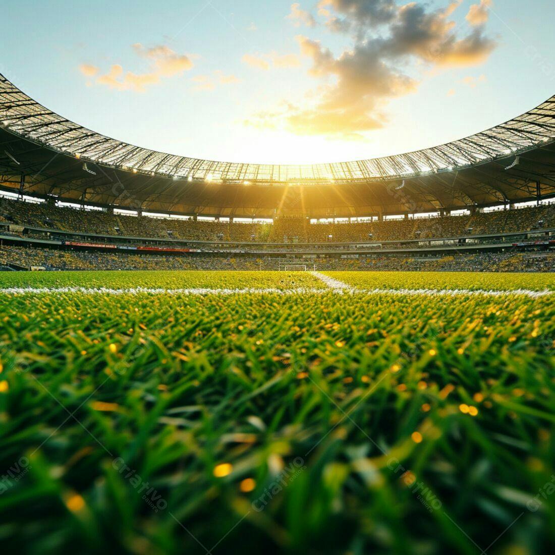 Campo de futebol profissional ao entardecer