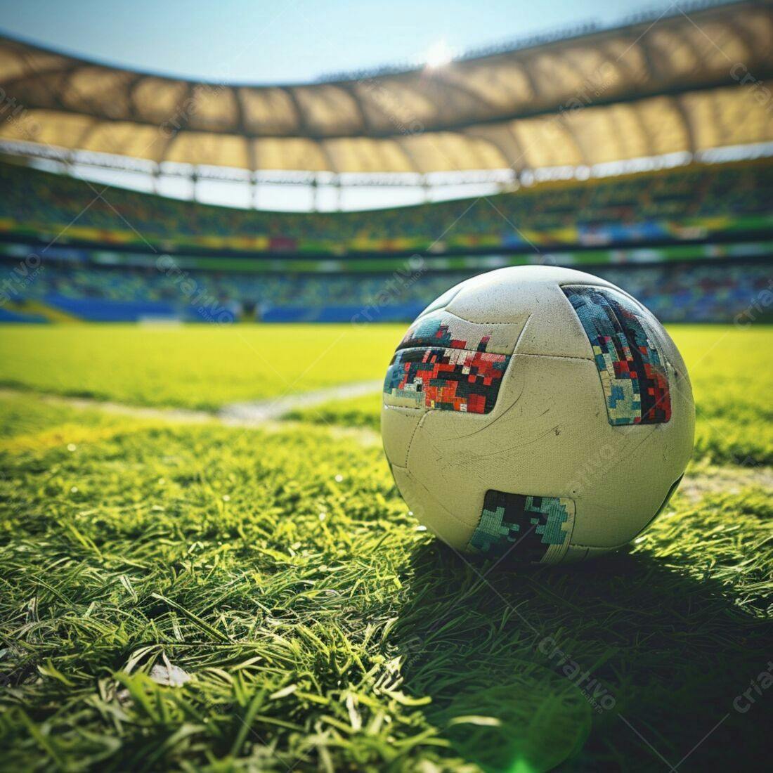 Bola de futebol em campo gramado estádio
