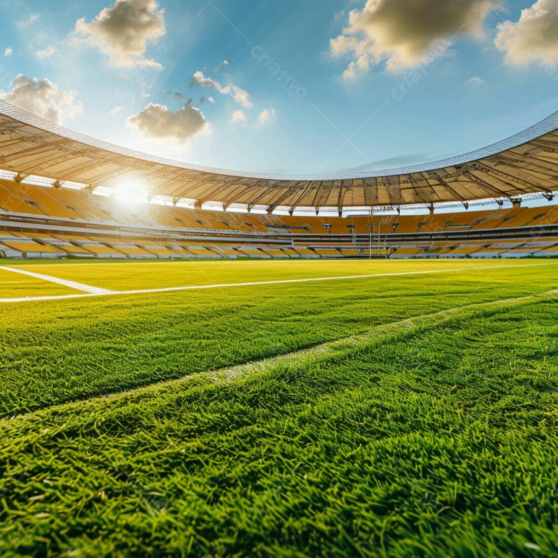 Estádio de futebol ensolarado gramado verde