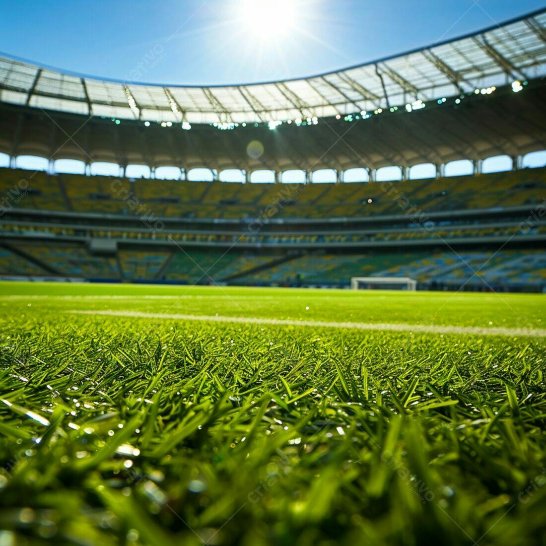 Gramado de Estádio sob Sol Brilhante