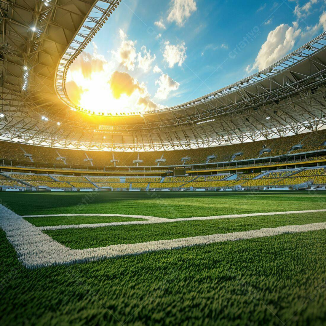 Estádio de futebol vazio ao pôr do sol