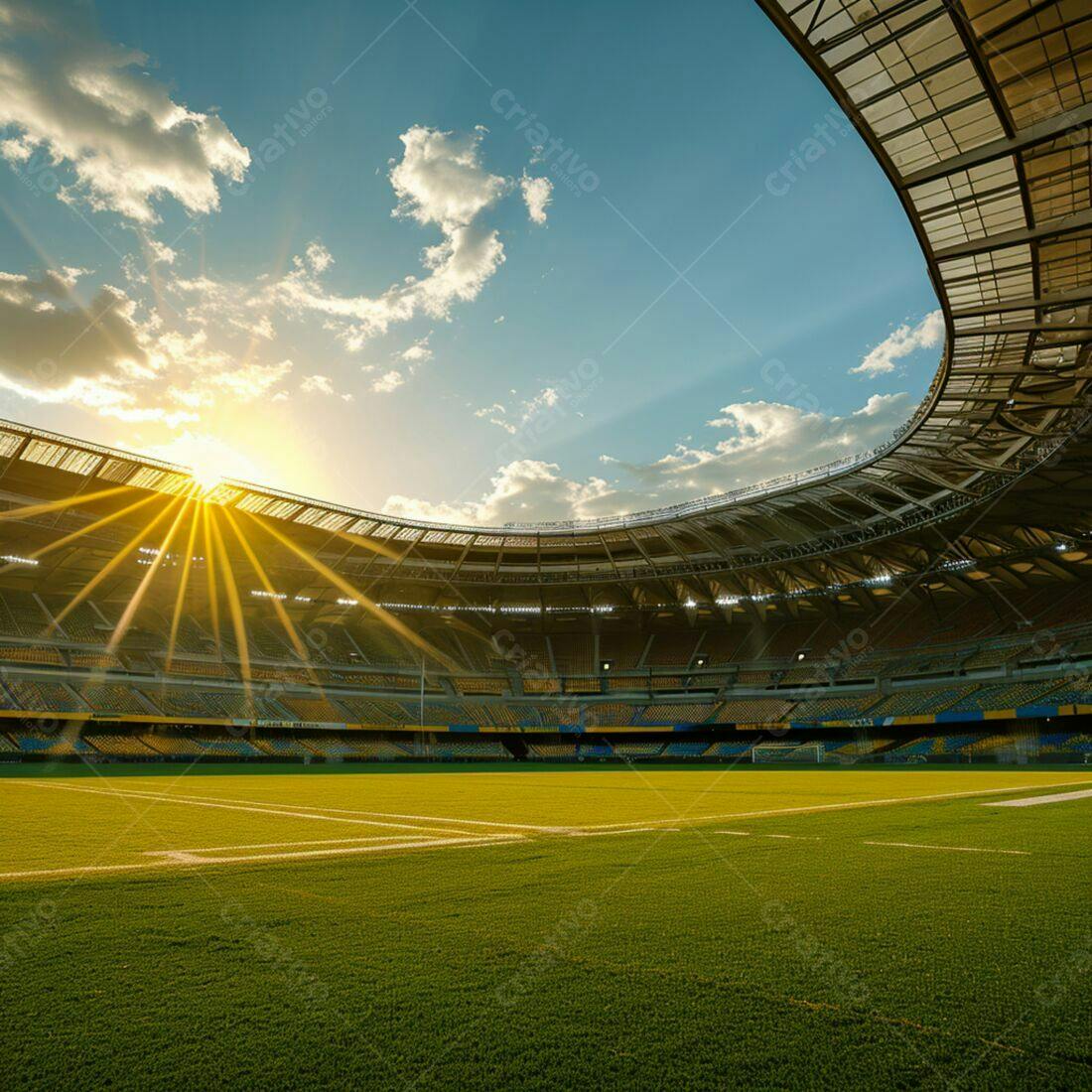 Estádio de futebol ao pôr do sol