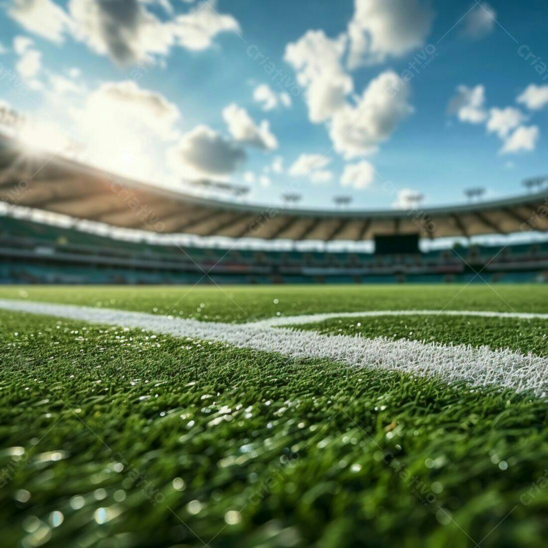 Campo de futebol gramado sob céu azul
