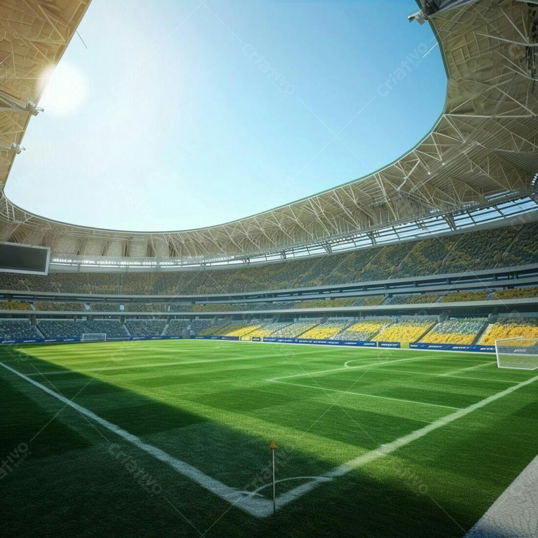 Estádio de futebol vazio dia ensolarado