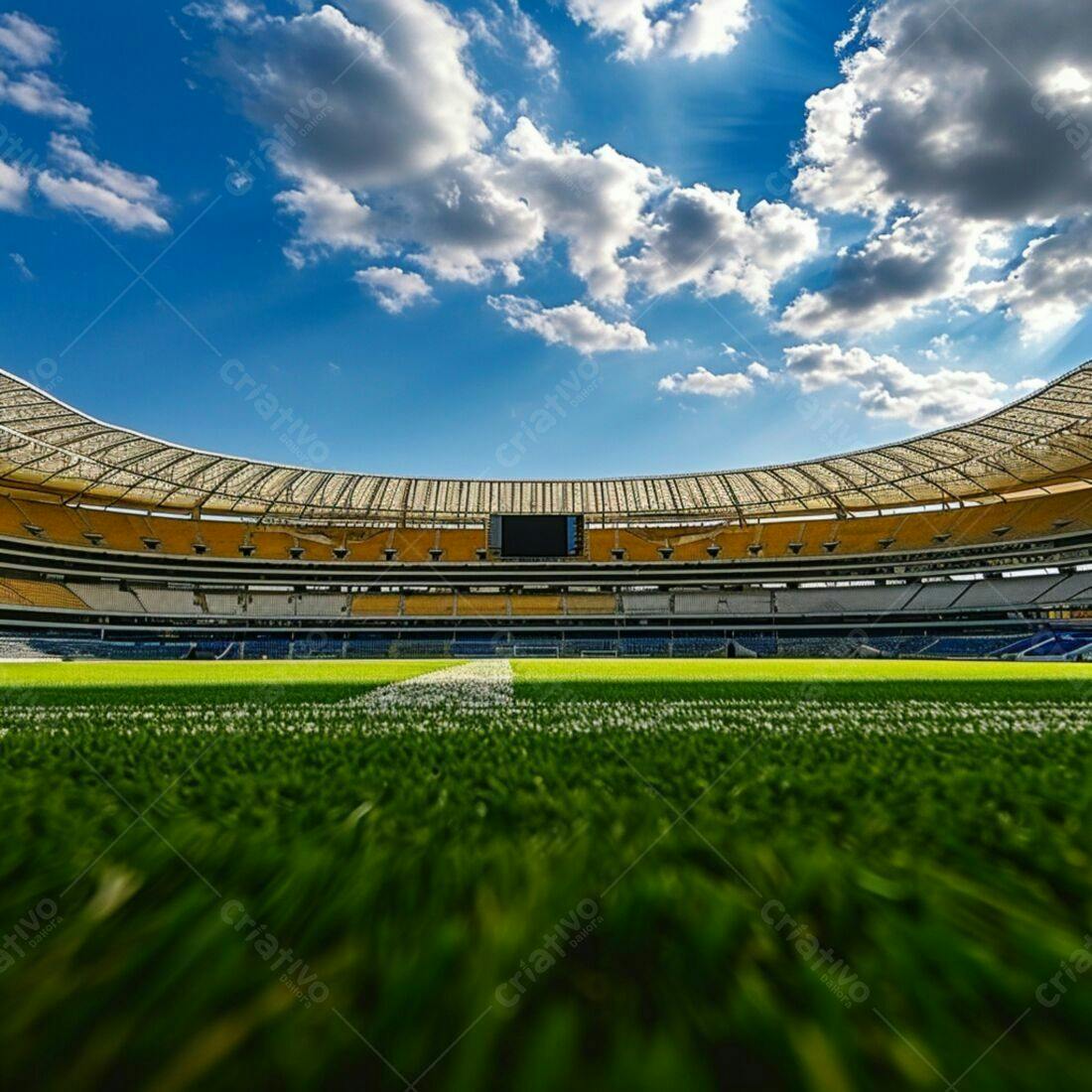 Estádio de futebol sob céu azul