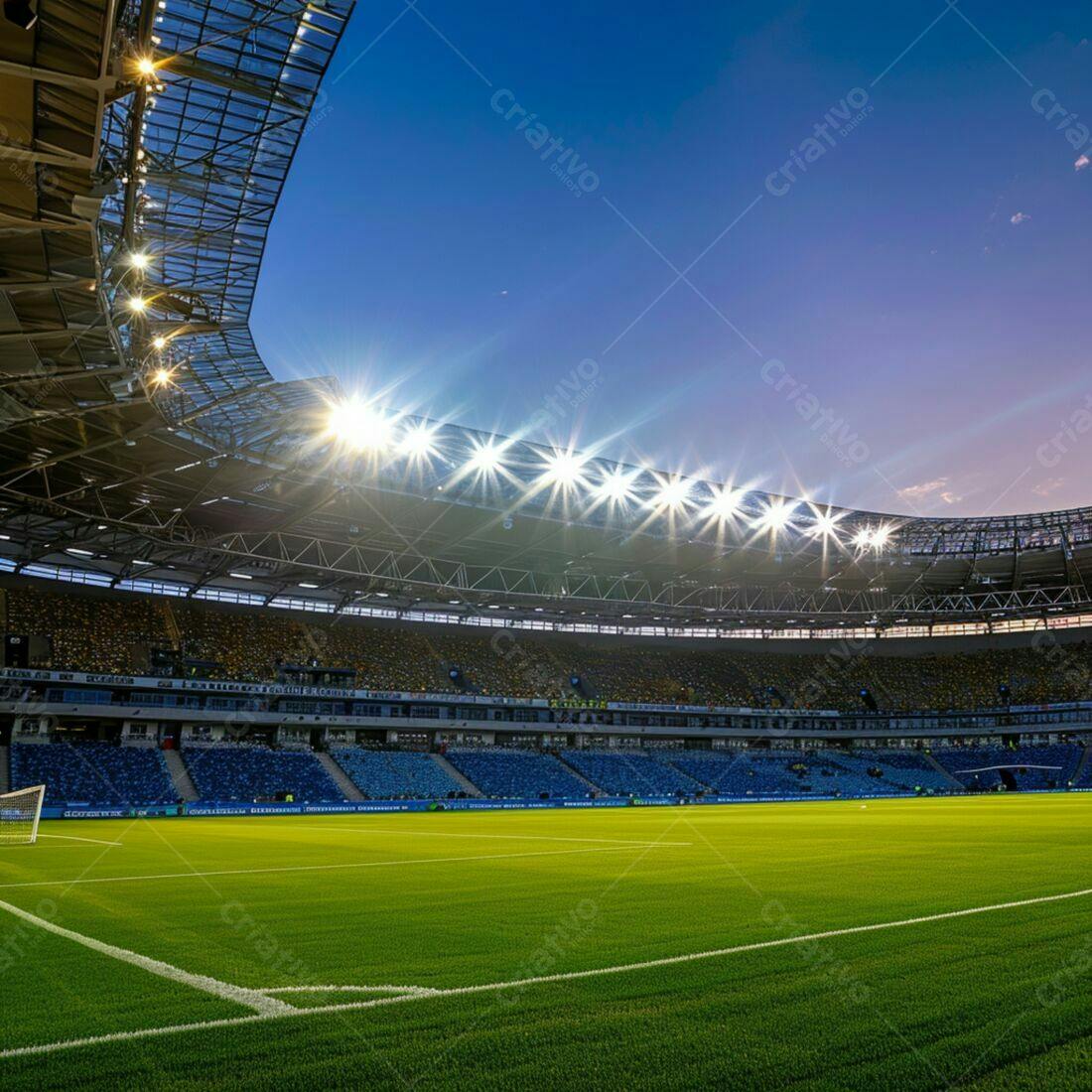 Estádio de futebol vazio ao entardecer