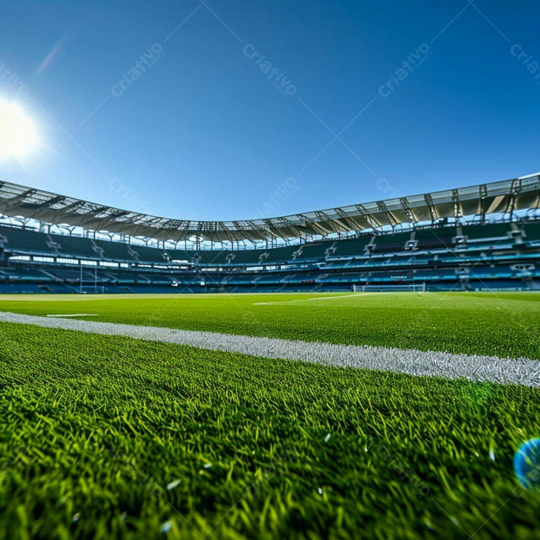 Campo de futebol sob sol brilhante