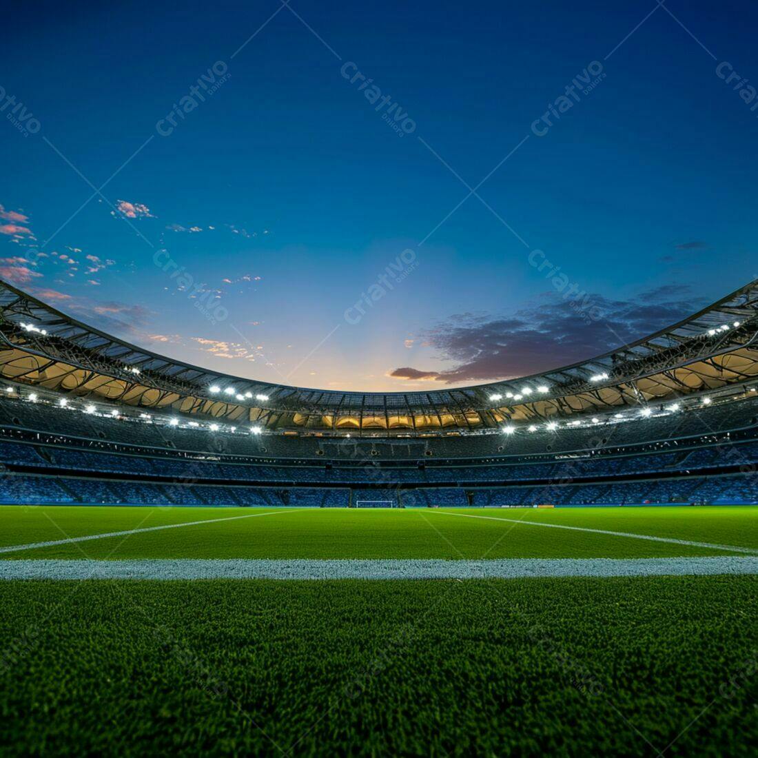 Estádio de futebol vazio ao entardecer