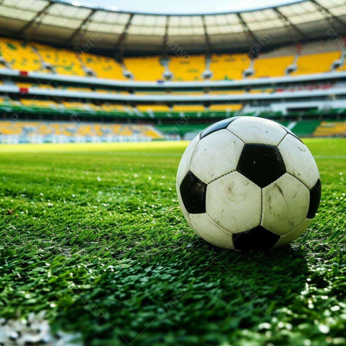 Bola de futebol em campo gramado estádio