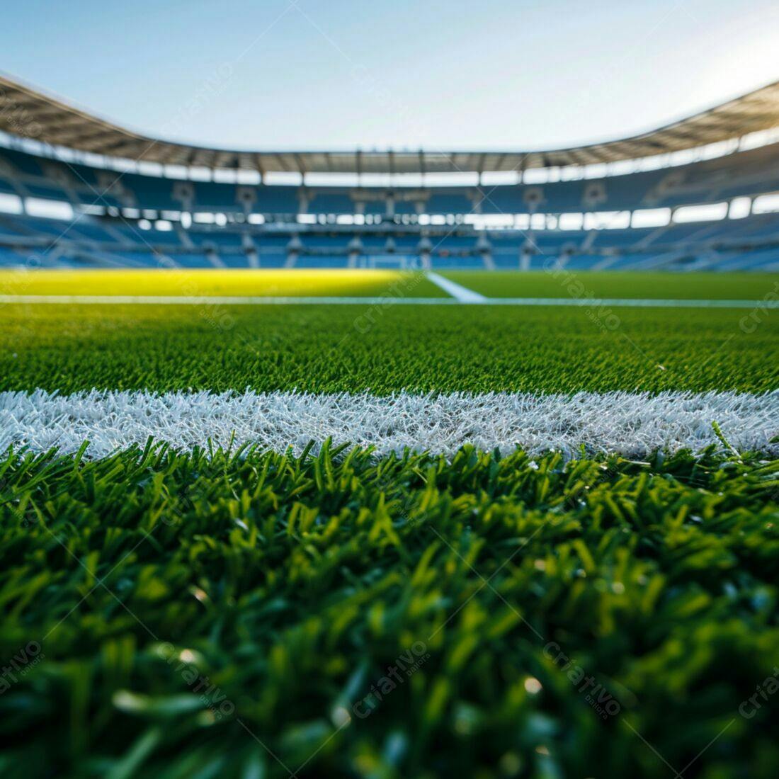 Gramado de futebol com linha branca em estádio
