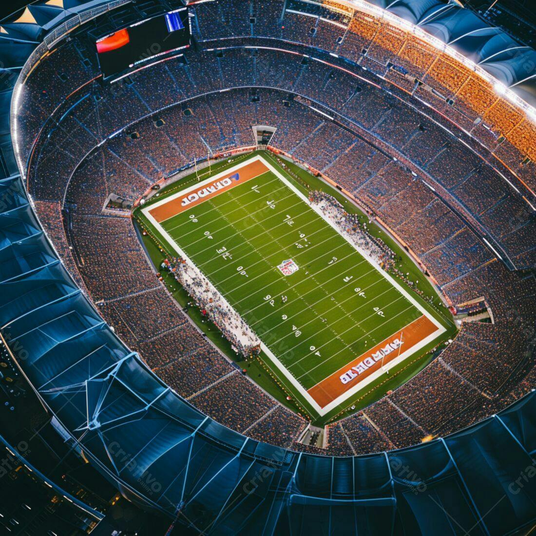 Estádio lotado em jogo noturno de futebol americano