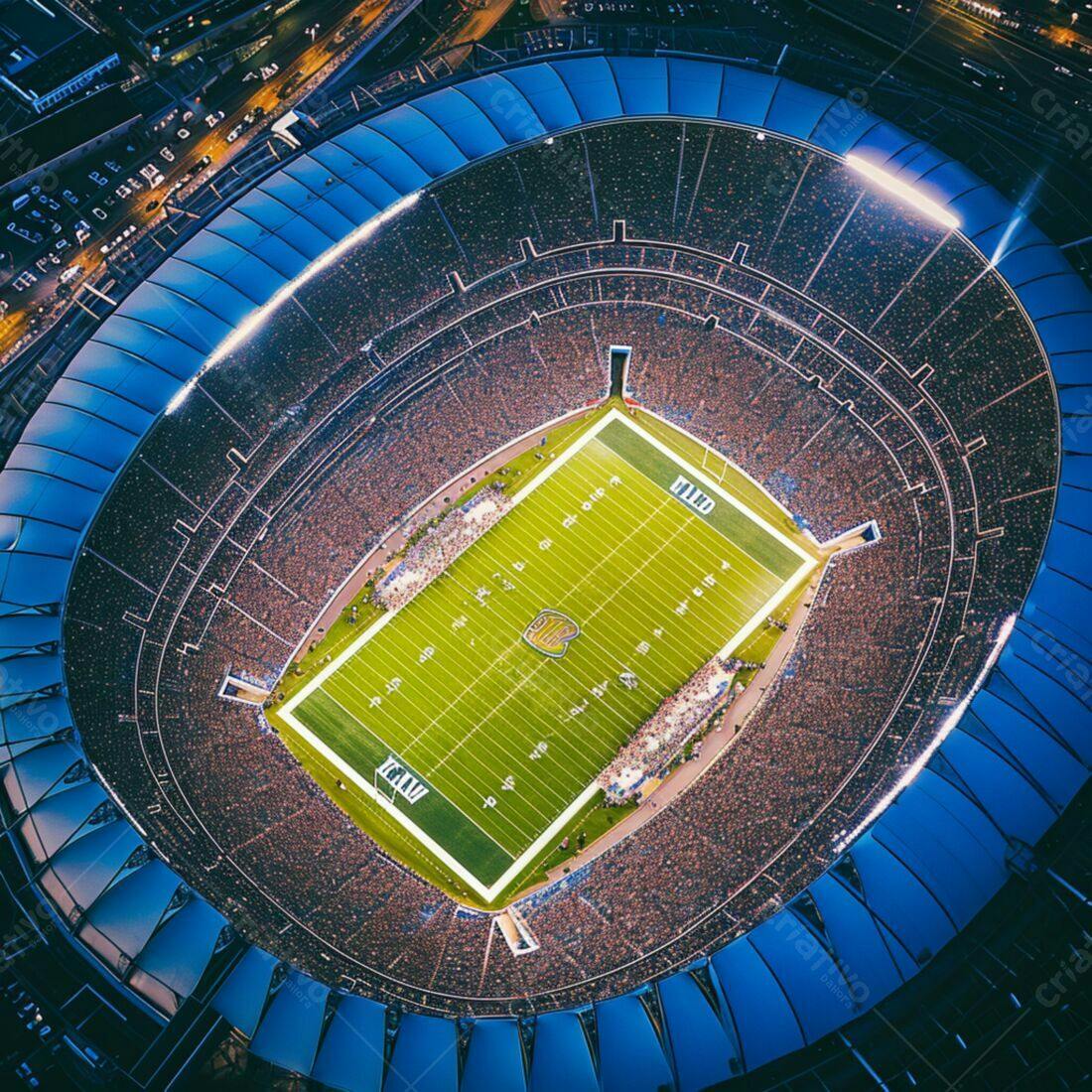 Estádio lotado em jogo noturno de futebol americano