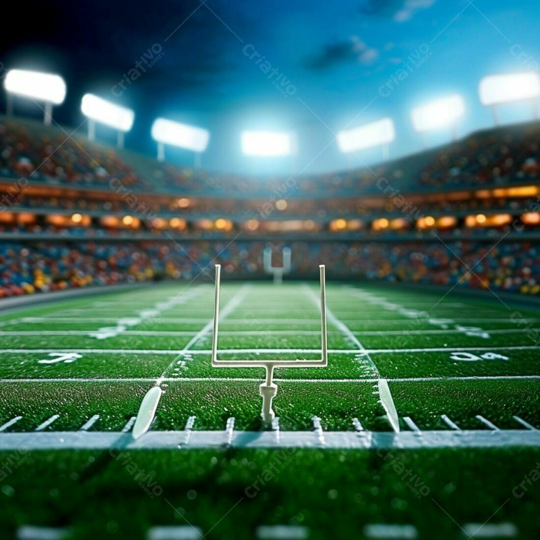 Campo de futebol americano noturno iluminado