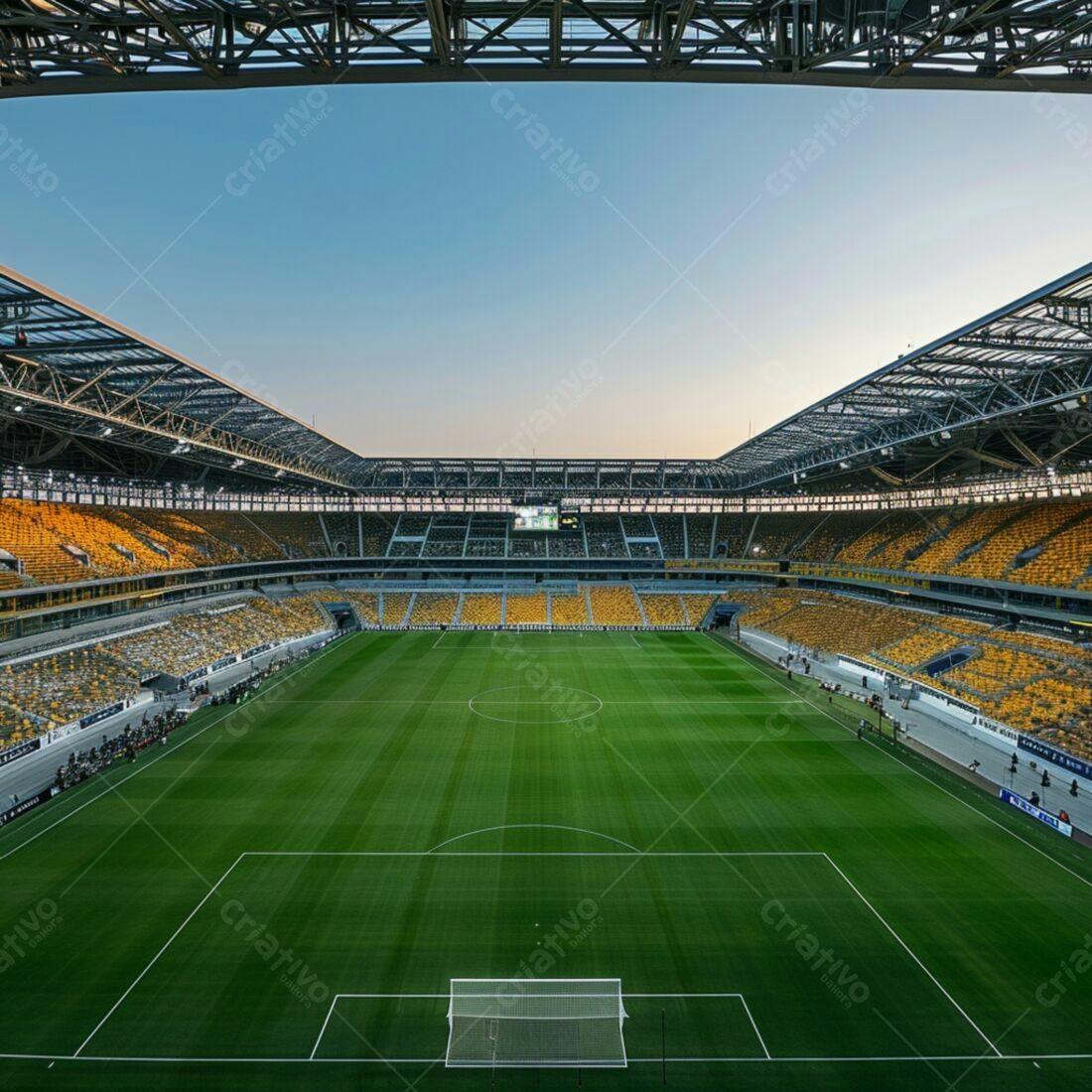 Estádio de futebol vazio ao entardecer