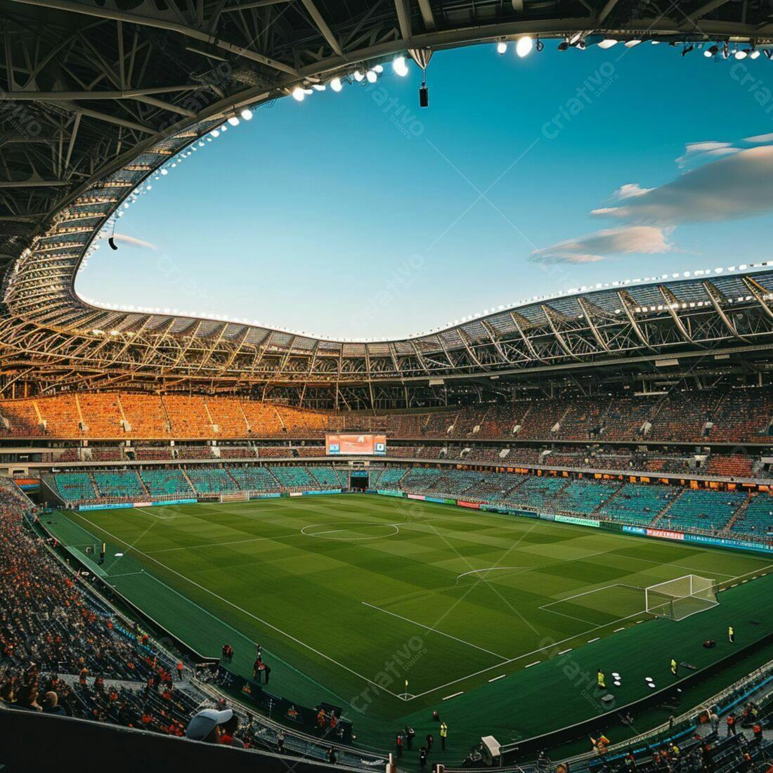Estádio lotado ao entardecer