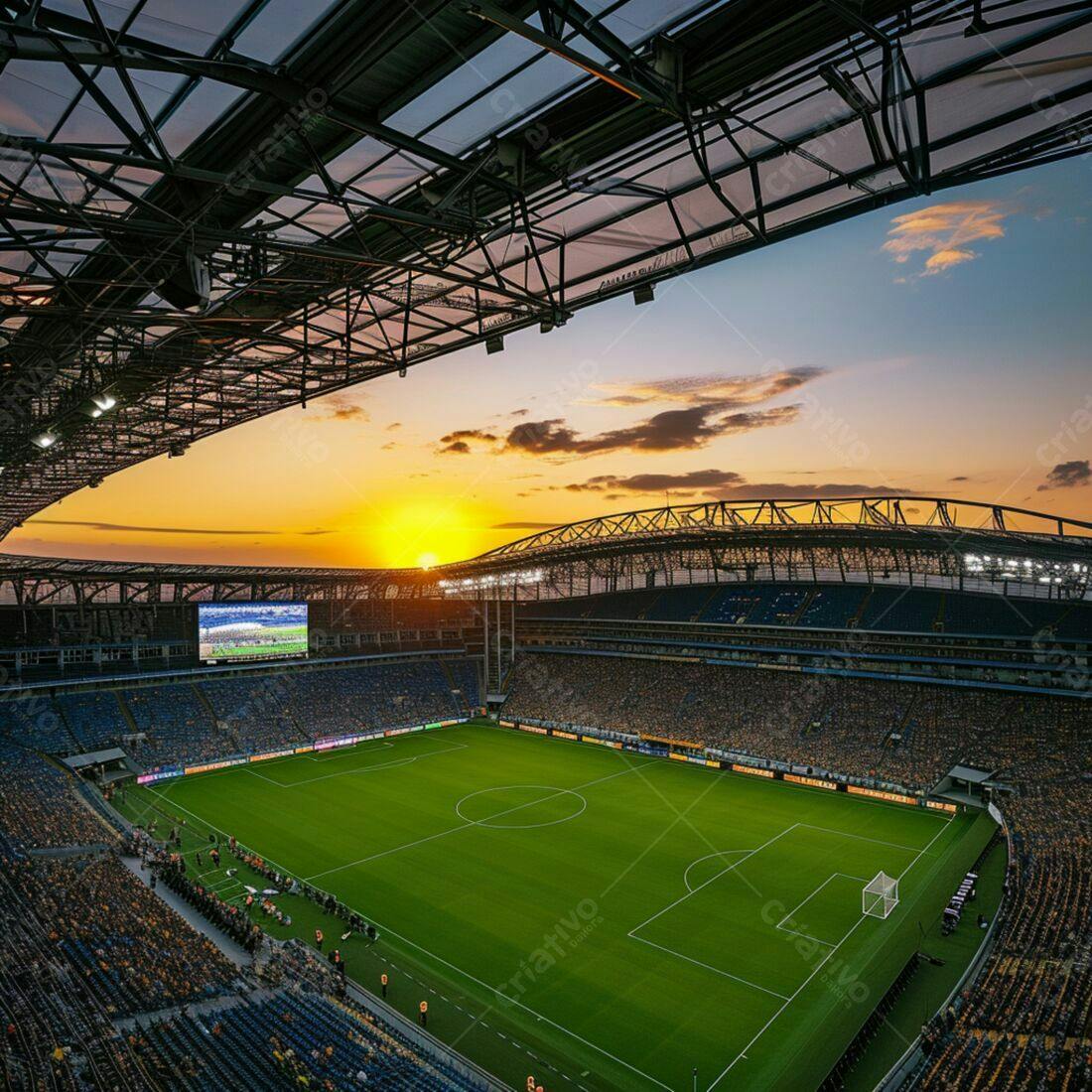 Estádio de futebol ao pôr do sol