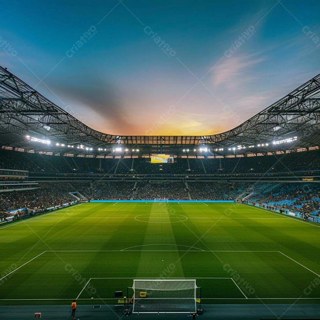 Estádio de futebol ao entardecer