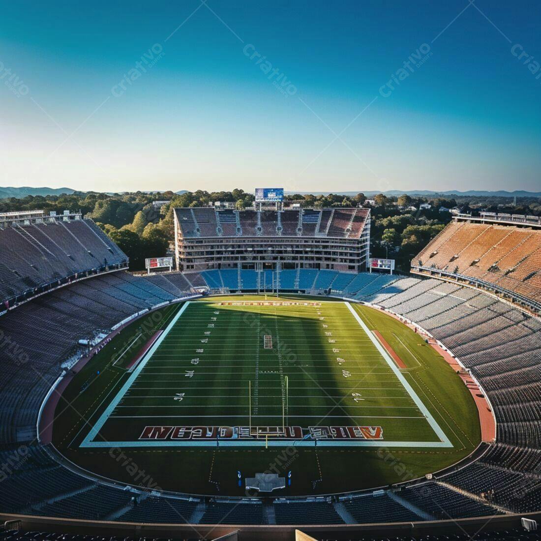 Estádio de futebol americano vazio ao entardecer