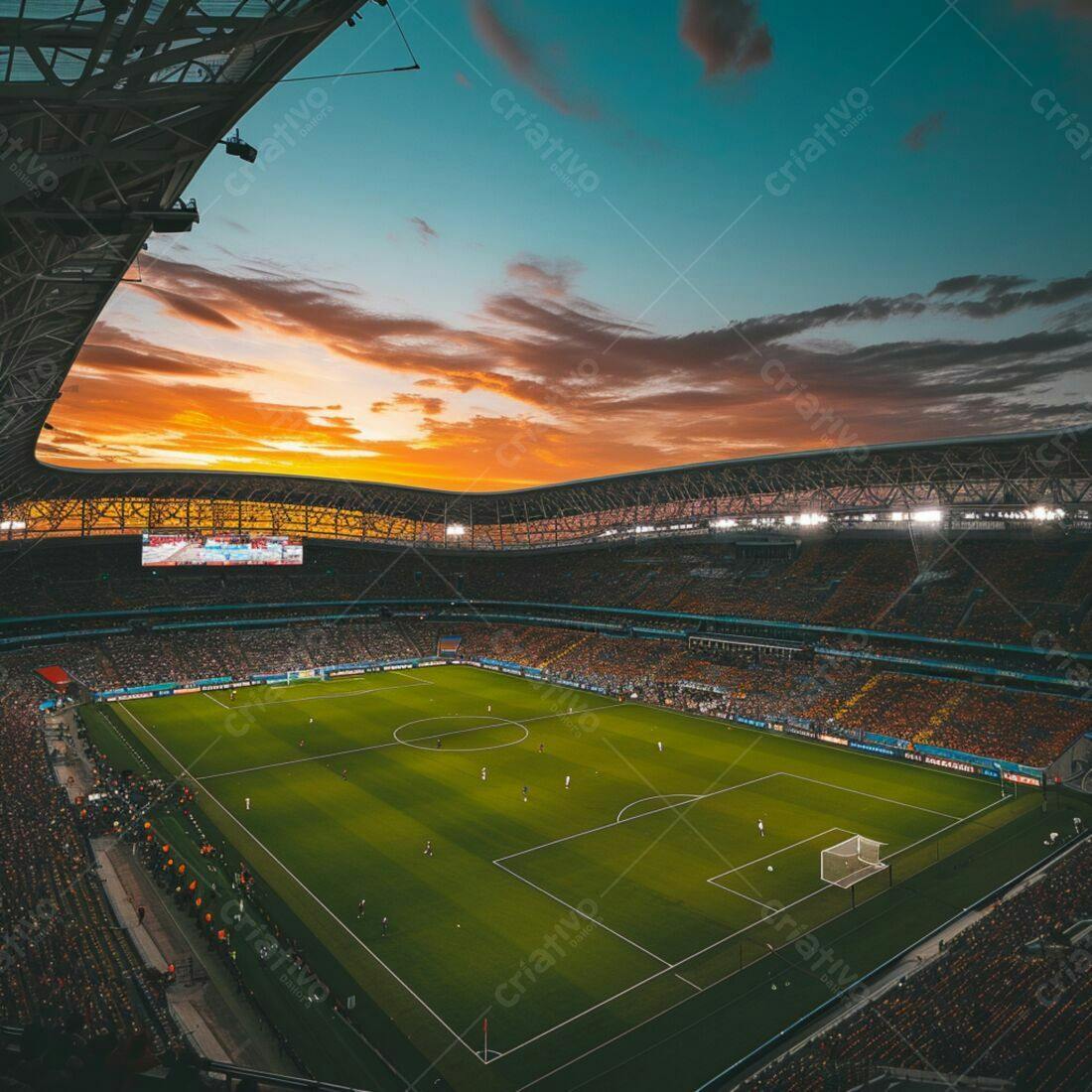 Estádio de futebol ao pôr do sol