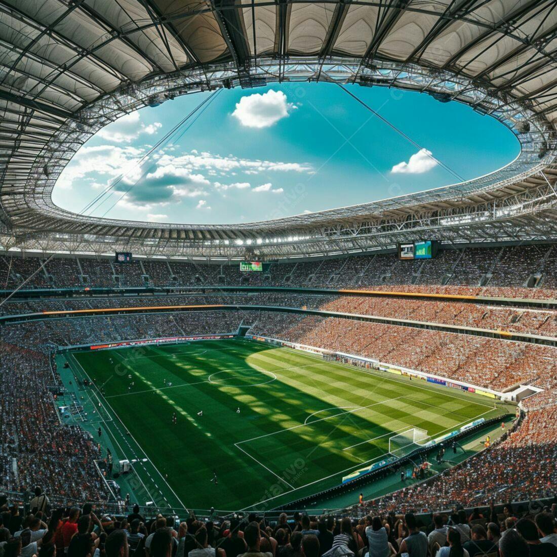 Estádio lotado em dia ensolarado