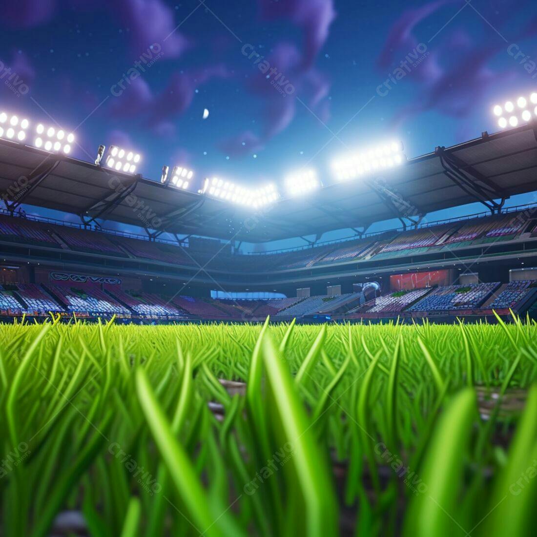 Campo de futebol noturno iluminado