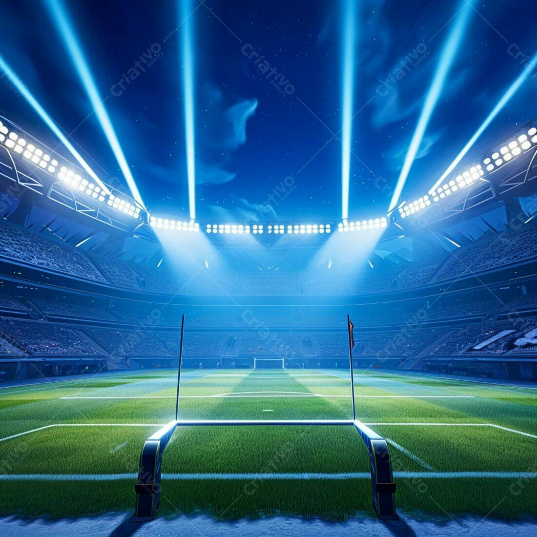 Estádio de futebol noturno iluminado