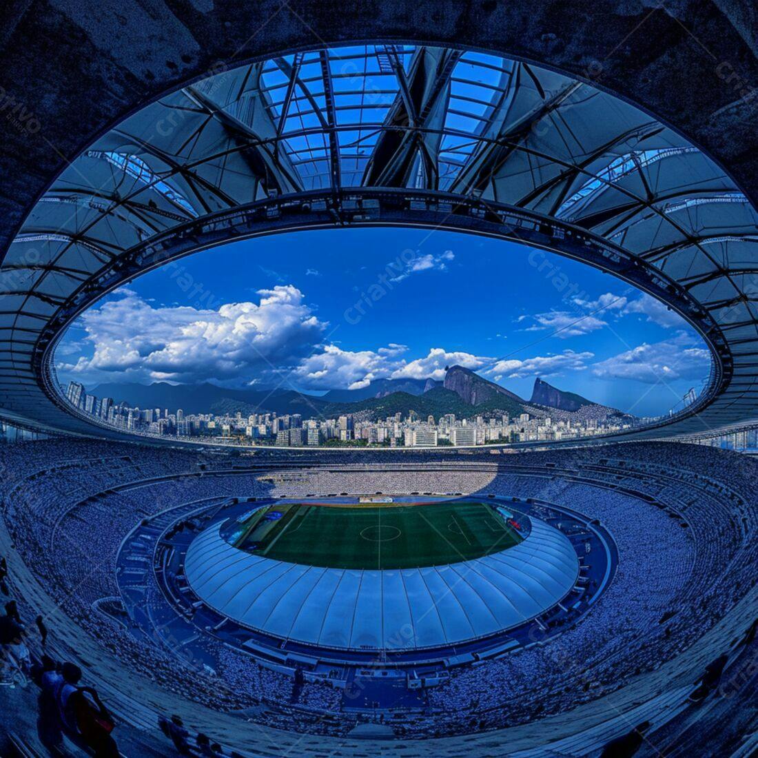 Estádio com vista panorâmica do Rio de Janeiro